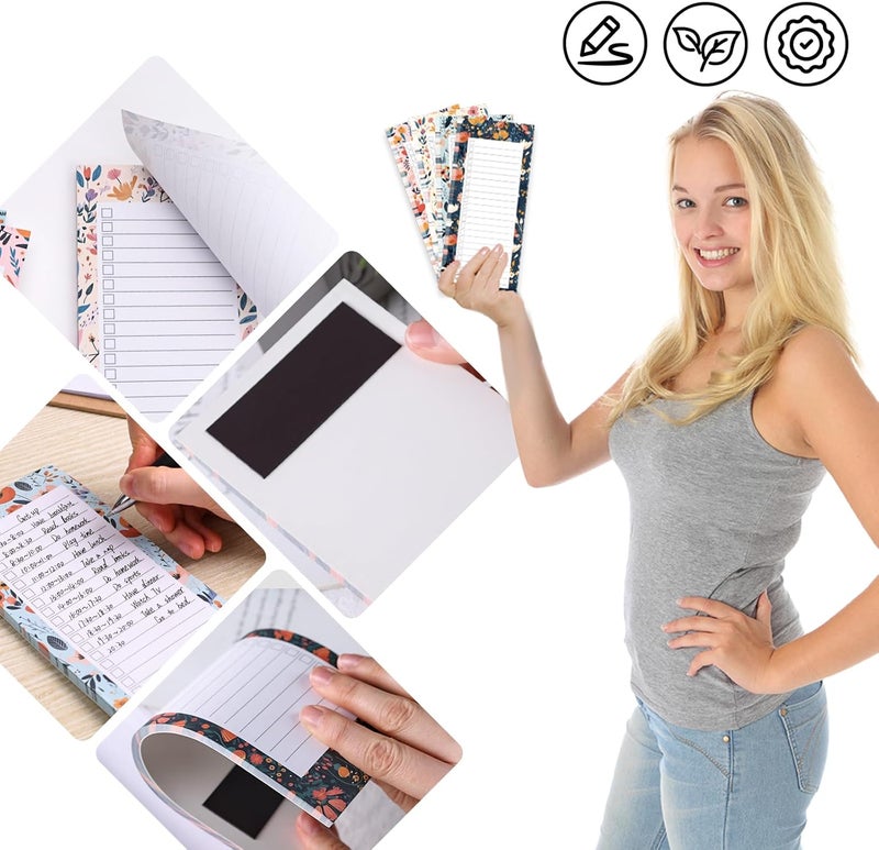 Koogel Magnetic Fridge Notepads, Floral Design, 4 Pack 200 Sheets Grocery List Notepad, 70g Premium Paper, Tear-Off Sheets, Perfect for Daily Schedules, Shopping Lists & Task Management, To-Do List - Image 2